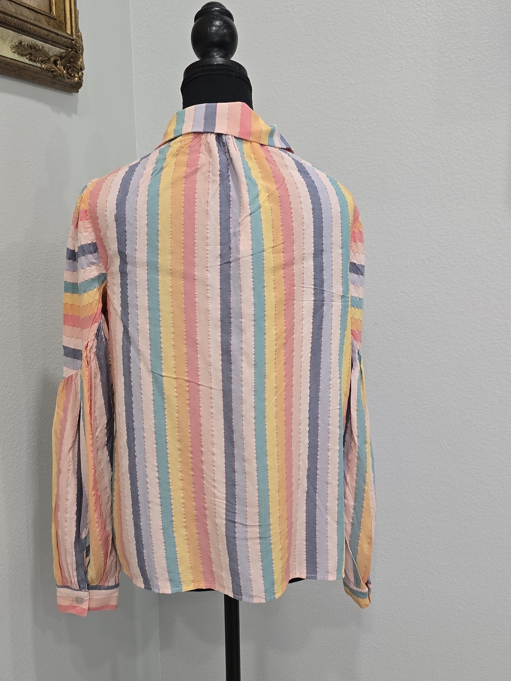Anthropologie Amadi Rainbow Stripe Balloon Sleeve Blouse XS NWT - Picture 7 of 9